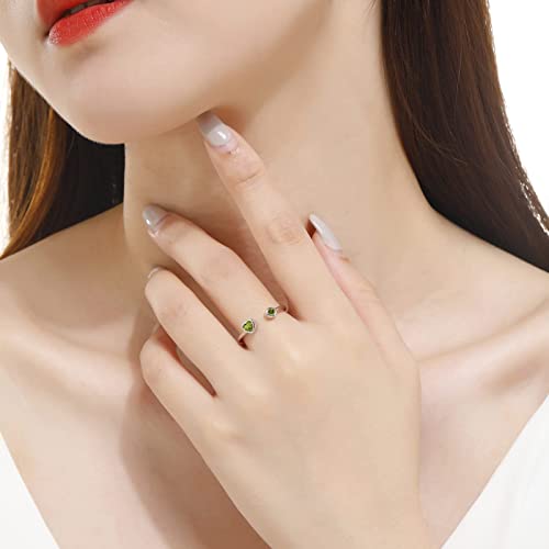 Sterling Silver Birthstone Rings Women, Adjustable Heart Ring Stackable Finger Open Rings Wedding Engagement Promise Eternity Bands with Cubic Zirconia CZ, Birthday Jewelry Gift Size 5-102