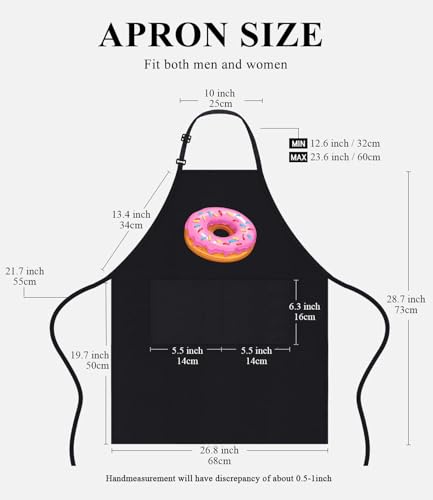 TSIIUO Cute Donut Doughnut Lover Gift Apron for Women Mens Baker Baking Adjustable Bib Kitchen Apron with 2 Pockets Black