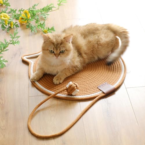Image of Natural Cotton Rope Scratch Pad, 15.7'' Round Horizontal Floor Scratching Mat for Indoor Cats, Furniture Protector for Wall, Couch, Carpets, Sofas