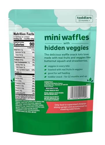 Beech-Nut Mini Waffles Stage 4, Butternut Berry Toddler Snack, 3 oz Bag