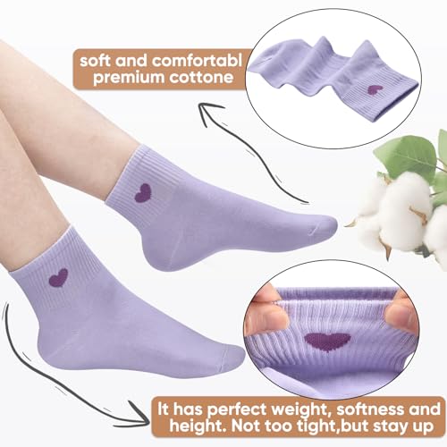 Image of Corlap Women's Cotton Crew Socks - Ankle High Fun Cute Heart Casual Dress Athletic Socks - 5Pairs Gifts for Mother /Her