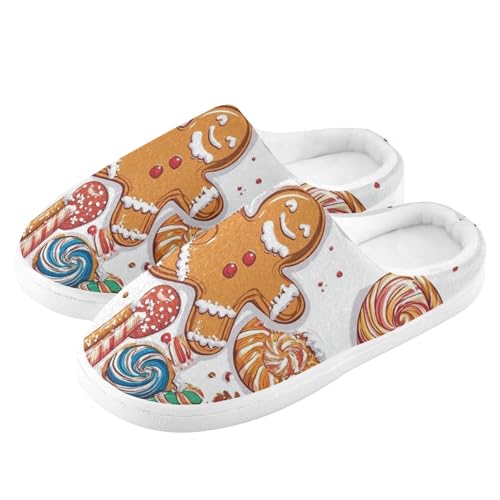 JUNZAN Gingerbread Candy Christmas Cotton Slippers for Men Comfy Memory Foam Mens Slippers for Indoor Funny Presents 6-74