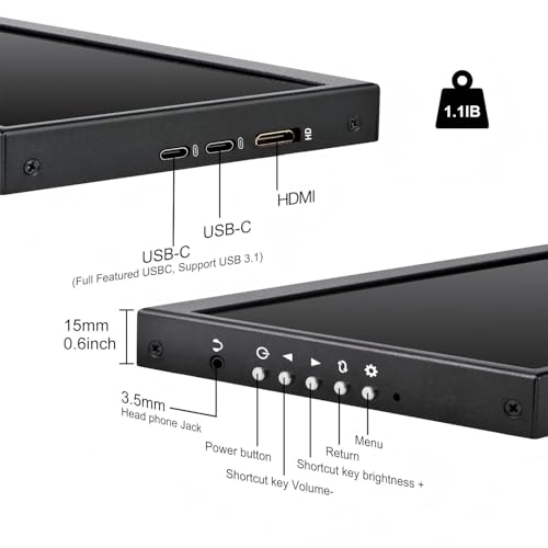 Image of 12.3 Inch Secondary Monitor, IPS Stretched Bar LCD Travel Display 1920 * 720 HDMI USBC, Mini Portable Monitor Metal Material for Laptop Computer Windows Aida64 GPU CPU RAM Monitoring,Built-in Speaker