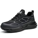 Blacklonng Zapatos de punta de acero para hombres y mujeres, ligeros, cómodos, antideslizantes, de seguridad, a prueba de pinchazos, zapatos indestructibles, Negro-361, 7 Women/5.5 Men