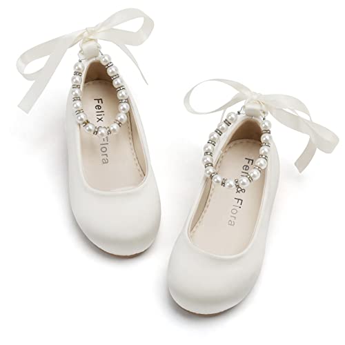 Felix & Flora Toddler Little Ballet Shoes Ivory White Size 6 Flower Girls Mary Jane Flats Dress Shoes Party Wedding