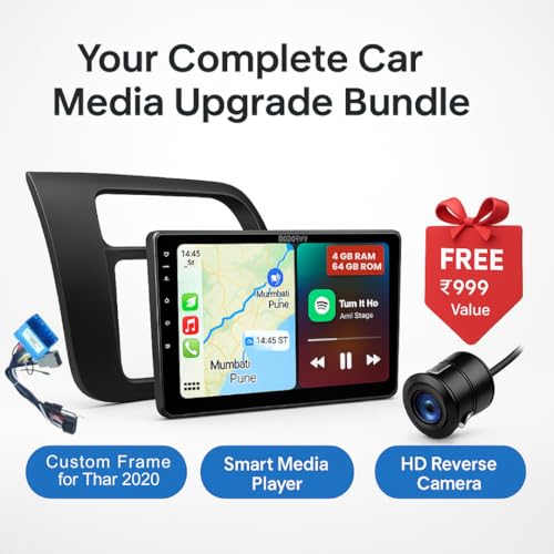 Image of Original QLED 9 inch Zlink Car Android Stereo | OS 13 | 2GB+32GB | Display Support Car Play & Android Auto | incl. AHD Rear Camera & Frame Compatible with Mahindra Thar 2020-1 Year Warranty