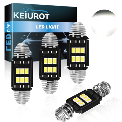 Image of Keiurot C5W Led Bulbs, 31mm/36mm DE3175 LED Festoon Bulbs 3021 DE3022 DE3023 6461 6418 Bulbs White 12V 3020 Spring Design for Car Interior LED Number Plate Light Bulbs Dome Map Trunk Light(4PCS)