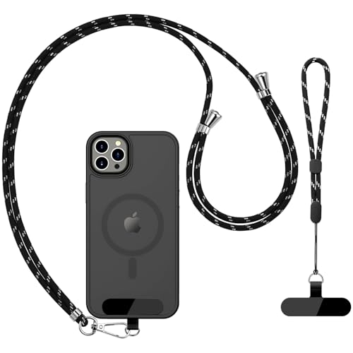 [CACOE] スマホストラップ 首掛け 手首 セット 携帯ストラップ 軽量 長さ調節可能 パッチ TPU製2枚入り スマホ首掛け iPhone/Android 全機種対応 斜め掛け 落下防止 両手解放 男女兼用 ブラック × シルバー