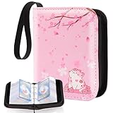 Small 1 Pocket Card Binder for Cards,Mini Trading Card Binder Holder Fits 80 Cards with 40 Removable Sleeves,Card Collection Binder Album Book Case for TCG,MTG,Sports Games (Sakura Cat)
