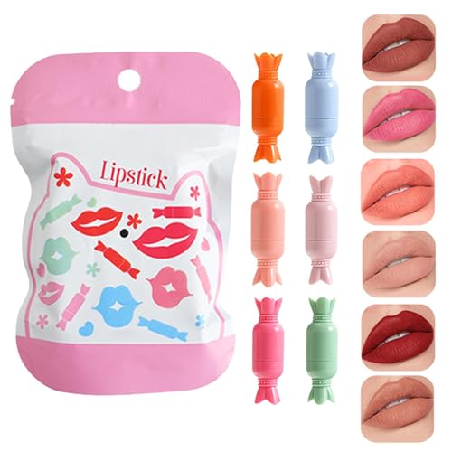 Set de lápiz labial de maquillaje pequeño, lindo juego de lápices labiales - 6x Kit de brillo de labios de terciopelo de largo y duradero,Mujeres lindas bolso de labial para mujeres, niñas, novia