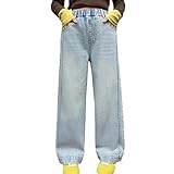 Generisch Mädchen-Jeans, gerades Bein, lockere Passform, weites Bein, lässige, Bequeme Stretch-Jeans für größere Kinder (Light Blue, 8-9 Years)