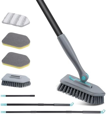 Brosse Nettoyage 3 En 1 Salle De Bain - Brosse Rotative 180° Avec Manche 119 Cm Extensible, Idéale Pour Douche, Baignoire, Carrelage Et Murs