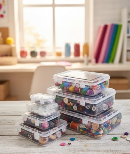 Image of Small Storage Boxes container with Lock Lid (Size No. -1,2,3,4,5,6,7) Set Of 7 boxes,Plastic,transparent,storage boxes,chudi set organiser