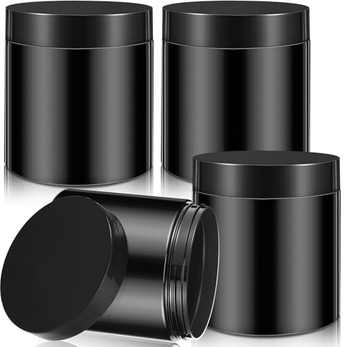 Image of Patelai 4 Pcs Plastic Jars Wide Mouth with Lids,16 Ounce,Pure Black