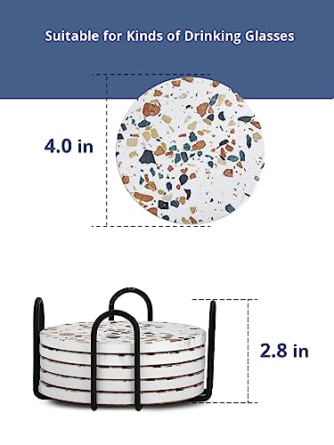 image for LIFVER Absorbent Drink Coasters with Holder, Set of 6 Ceramic Coasters