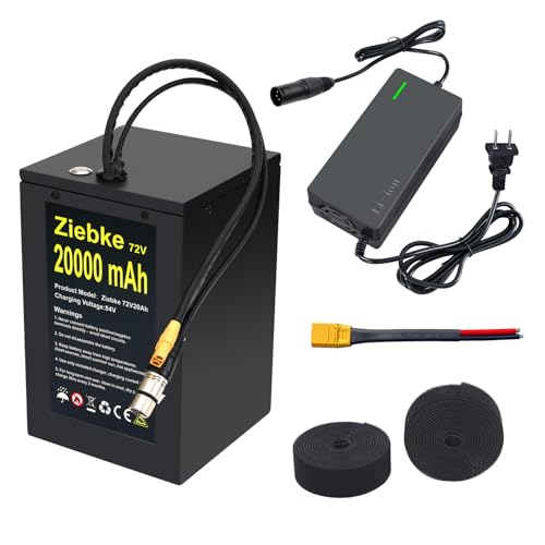 Wroyeti 72V 20Ah Electric Bike Lithium Ion Battery with with Metal Case & On/Off Switch, XT90 Extension Cord, Double Sided Hook Loop Rolls Fit 200-3000W Motors