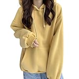 [ririka] リリカ パーカー レディース 裏起毛 ゆったり フード トップス スウェット フーディ シンプル 長袖 カジュアル 無地 厚手 プルオーバー トレーナー 秋 冬 (イエロー,XXL)