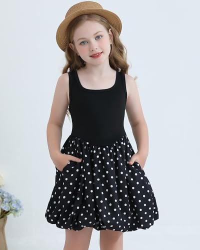 Girls Summer Dresses Tween Back to School Outfits Casual Sleeveless Bubble Sundress with Pockets for 7-12 Years2