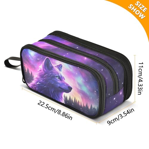 Image of Aurora Wolf Large Capacity Pencil Case Box Boys Girls Big Stationery Pen Bag Organizer Pencil Pouch Zipper Compartments for School Office