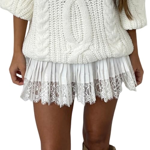 Muineobuka Lace Slip Skirts for Women Y2K Low Waist Lace Pleated Ruffle Hem Short Skirts Layered Flowy Underskirt Streetwear