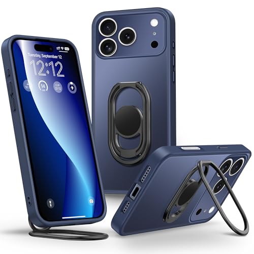 Image of Shields Up for iPhone 17 Pro Max Case with Stand, Phone Case Clear with Double Ring Holder [Adjustable & Foldable] Shockproof Protective Matte Cover for iPhone 17 Pro Max 6.9 inch - Frosted Blue
