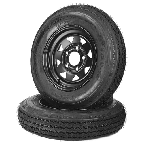 2-Pack Trailer Tire On Rim 5.30-12 530-12 5.30x12 5 Lug Trailer Tires and 12In Wheels Load Range C 6PR Black