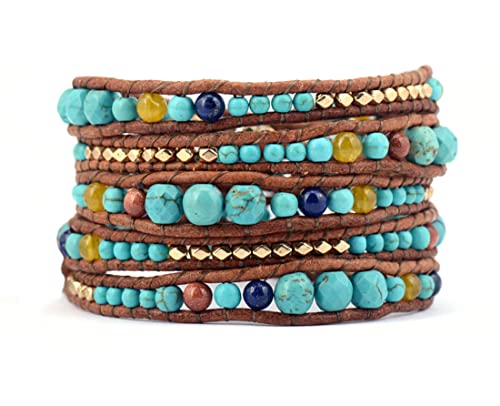 Zosojona Wrap Bracelet For Women/Men | Adjustable Multilayer Genuine Leather Handmade Boho Nature Stone Beaded Bracelets #TOP26