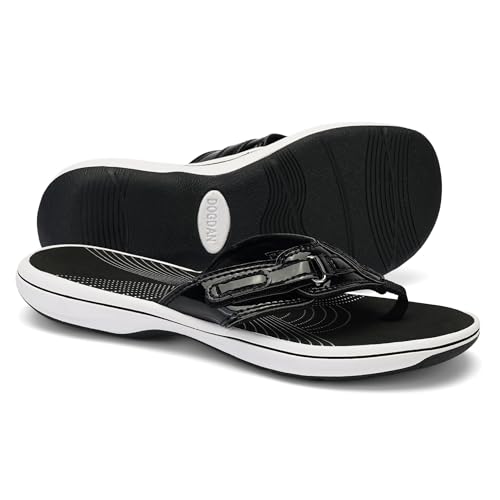 DOGDAN Women's Flip Flops Thong Cushion Sandals Toepost Slippers Black 8