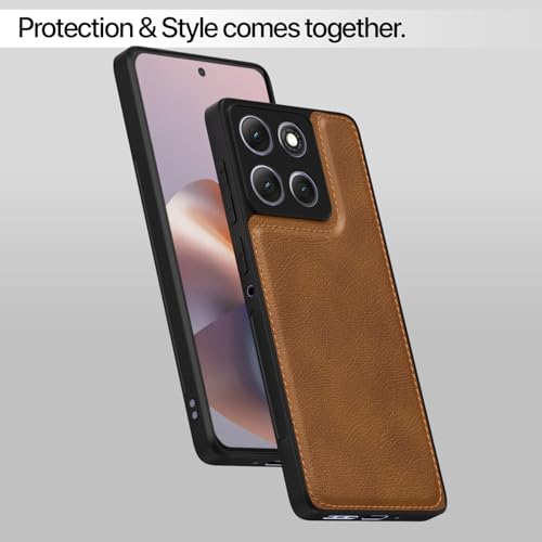 Image of Outlouders Back Cover for Motorola Moto G86 Power 5G | Full Camera Protection | Super Soft-Touch | Raised Edges | Flexible Pu Leather | Bumper Case (Brown)