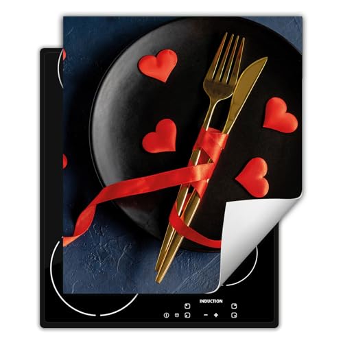 DarHaus Placa protectora vitroceramica 45 x 52 cm - Antideslizante Vinilo - Tapa protectora vitroceramica - corazón - cocina