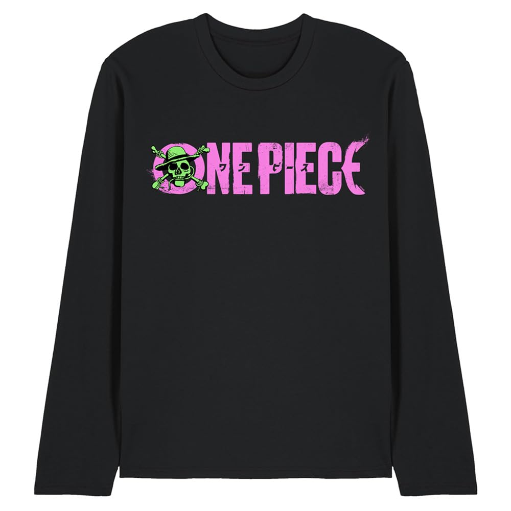 One Piece Luffy Jolly Roger Bright Logo Unisex Long Sleeve T-Shirt, Black, XX-Large