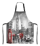 Zltegako Street View of London Latzschürze mit verstellbarem Hals für Männer und Frauen, geeignet für Zuhause, Küche, Kochen, Kellnerin, Grill, Bistro, Backen, Grillen, Grillschürze, Siehe Abbildung,