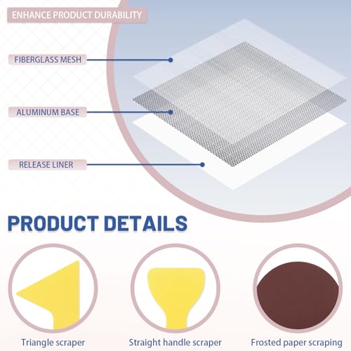 Modixun 4 Pack Trockenbau-Reparatur-Kit selbstklebend, 30 x 30cm für große Löcher, Fiberglas Mesh Aluminium Blatt Trockenbau Patch für Wand-Decke-Reparatur mit 2 Sandpapier & 2 Spachtel