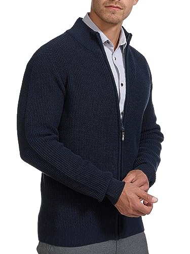 Indicode Herren INLayton Strickjacke mit Stehkragen und Reißverschluss | Cardigan Feinstrickjacke für Männer Navy, M