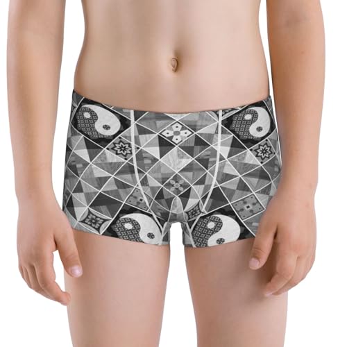 Boys' Cotton Boxer Brief Soft Underwear-Yin Yang With Black And White