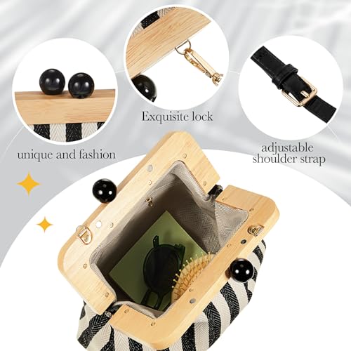 Aliceset Women's Crossbody Bag with Rattan Tassel Earrings Canvas Shoulder Kiss Lock Purse Lightweight Retro Wallet with Woven Dangle Earrings for Summer Beach3