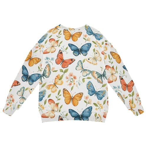 JUNZAN Vintage Colorful Butterflies Flowers Little Girls Hoodie Sweatshirt Crewneck Sweatshirt With Hoodie Athletic 4T2