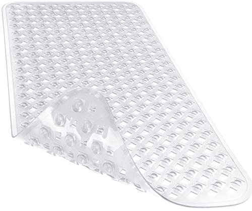Image of Yimobra Bathtub Mat Non Slip, 35"X16" Shower Mat with Strong Suction Cups & Drain Holes, Long Anti Slip Bath Tub Mat for Inside Shower, Machine Washable Fast Drying, Bathroom Essentials, Clear