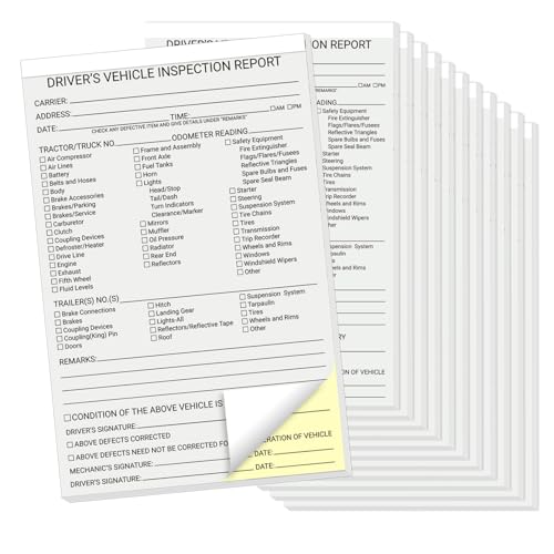 suituts 12 Pack Detailed Driver Daily Vehicle Inspection Report Forms, 2 Part Carbonless, 5.5 x 8.5 Inch Daily Pre-Trip Checklist Log for Truck Drivers (35 Sets Each Book)