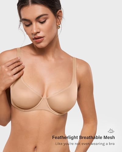 Image of INLYRIC Women's Mesh Balconette Bra Unlined | Ultra-soft, Unlined, Underwire, Light Support, No Padding, Semi-sheer, Demi, Seamless Look, Sexy, Supportive Comfortable