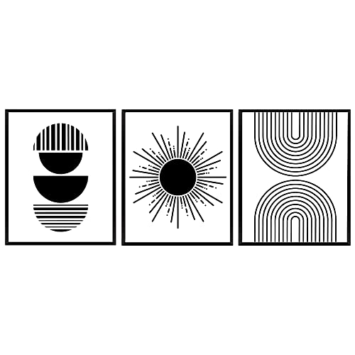 Set Of 3 Boho Mid Century Prints, Black And White Art, Geometric Wall Décor 11X14 Unframed #TOP4