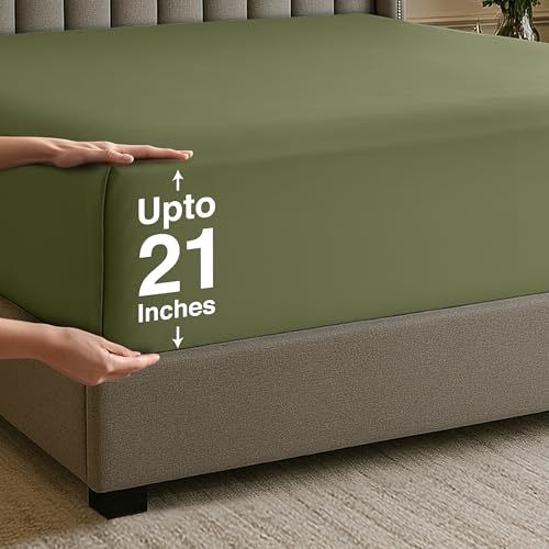 Image of Utopia Bedding Extra Deep Pocket King Fitted Sheet, Fits up to 21 Inch Mattress - Hotel Luxury, Soft, Breathable and Comfy - Shrinkage and Fade Resistant - Easy Care (Olive)