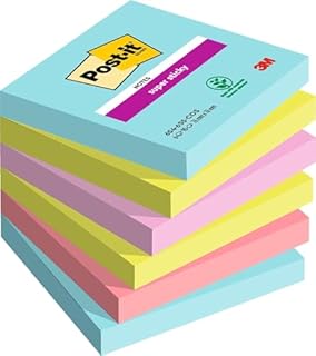 Post-it Super Sticky Notes Miami Collection 6546SMI samoprzylepne karteczki, 76 x 76 mm, 6 bloków kwadratowych, 90 arkuszy w 4 kolorach, turkusowy, neonowy zielony, neonowy różowy, czerwony