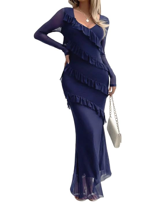 Womens Long Sleeve Mesh Bodycon Dress 2025 Fall Wedding Guest Cocktail Maxi Dresses4