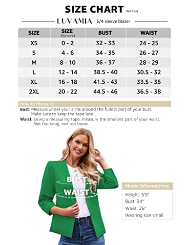 Luvamia Blazers For Women 3/4 Sleeve Dressy Business Work Causal Suit Blazer Jackets Open Front Cardigan Womens Jackets Lightweight Trendy Plus Size Blazers For Women Kelly Green Size Xx-Large #TOP6