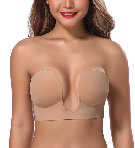JOATEAY Sticky Bra-Deep Plunge Strapless Backless Reusable Underwire Push Up Adhesive Bra3