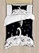 Produktbild ABAKUHAUS Astronaut Bettbezug Set für Einzelbetten, Space Kinder glücklich, Milbensicher Allergiker geeignet mit Kissenbezug, 130 x 200 cm - 70 x 50 cm, Schwarz-Weiss