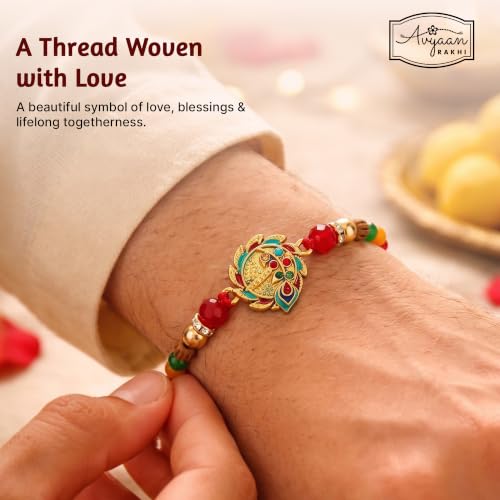 Image of Avyaan Handmade Floral Bead Rakhi for Brother | Traditional Beaded Thread with Decorative Floral Centerpiece | Soft Skin-Friendly Material | Comfortable, Lightweight & Durable | Ideal for Raksha Bandhan