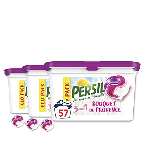 洗衣胶囊 3 合 1 x57,普罗旺斯花束与 Savon de Marseille,经皮肤病学测试的温和配方,Eco Pack 57 次洗涤(3x19 次洗涤组)