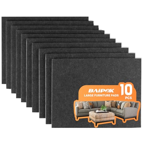 Felt Furniture Pads 10pcs 8 x 6 Adhesive Large Felt Pads Cuttable Chair Leg Pads Hardwood Floor Protectors for Furniture Black